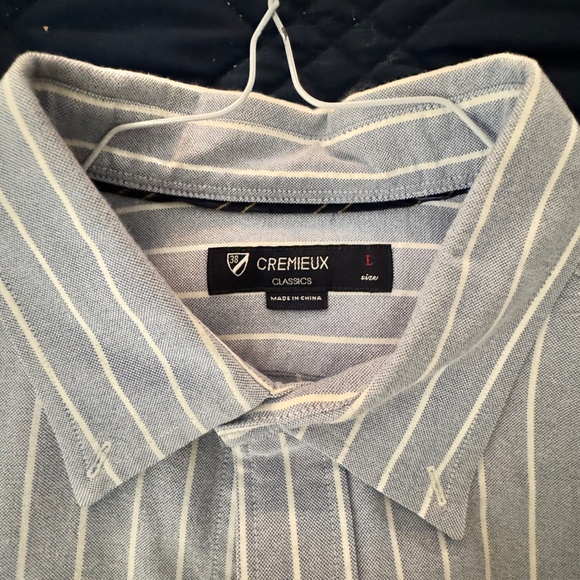 Cremieux Dress Shirt Men's Large Blue with White Stripe 100% Cotton - Picture 2 of 5